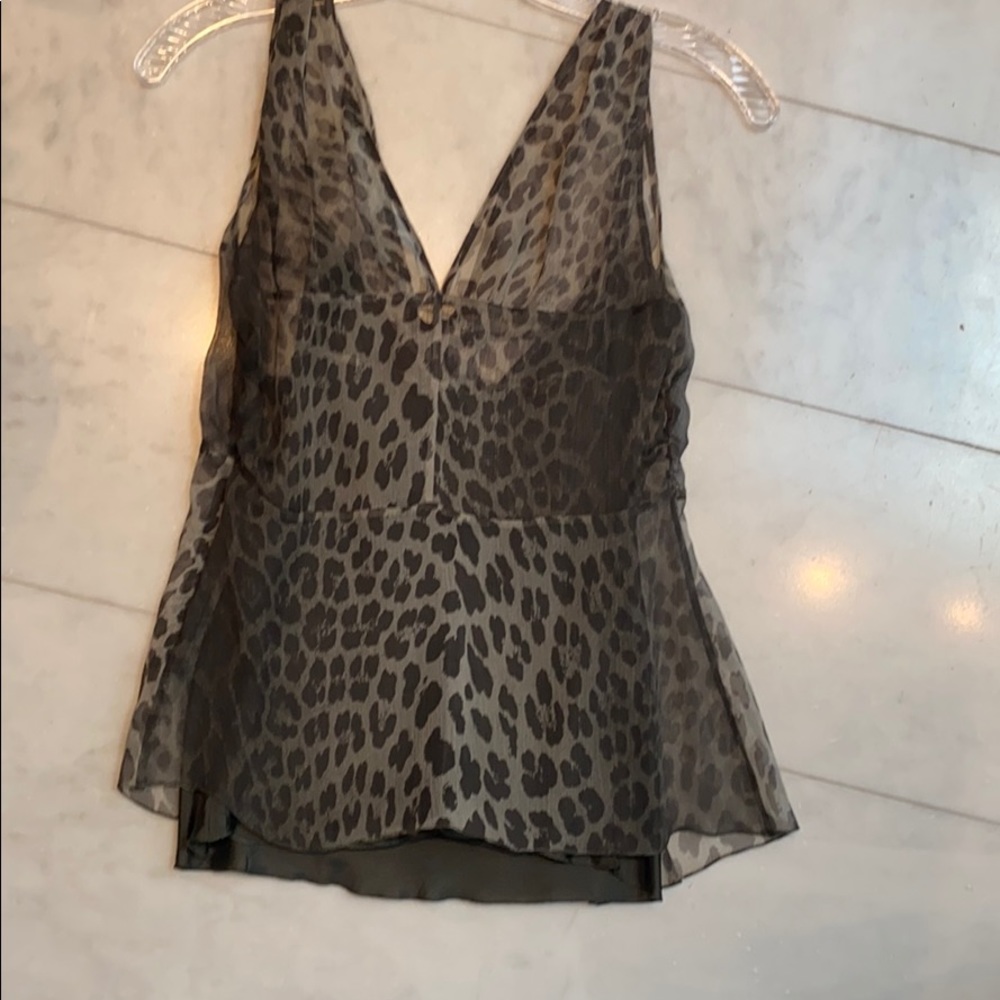 AEFFE SIZE 6 olive green leopard camisole blouse